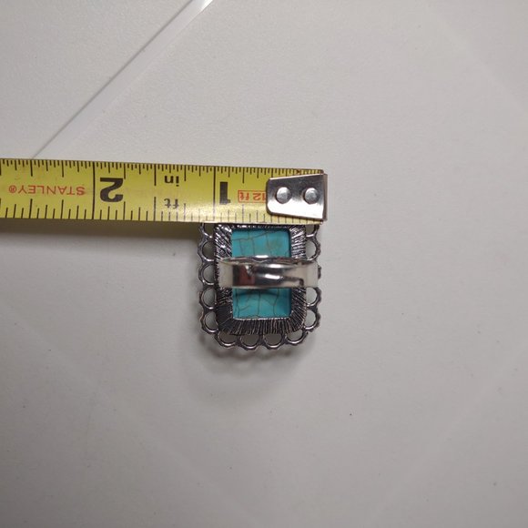 Large Rectangular Blue And Silver Tone Ring Size 7.75 - Picture 10 of 13